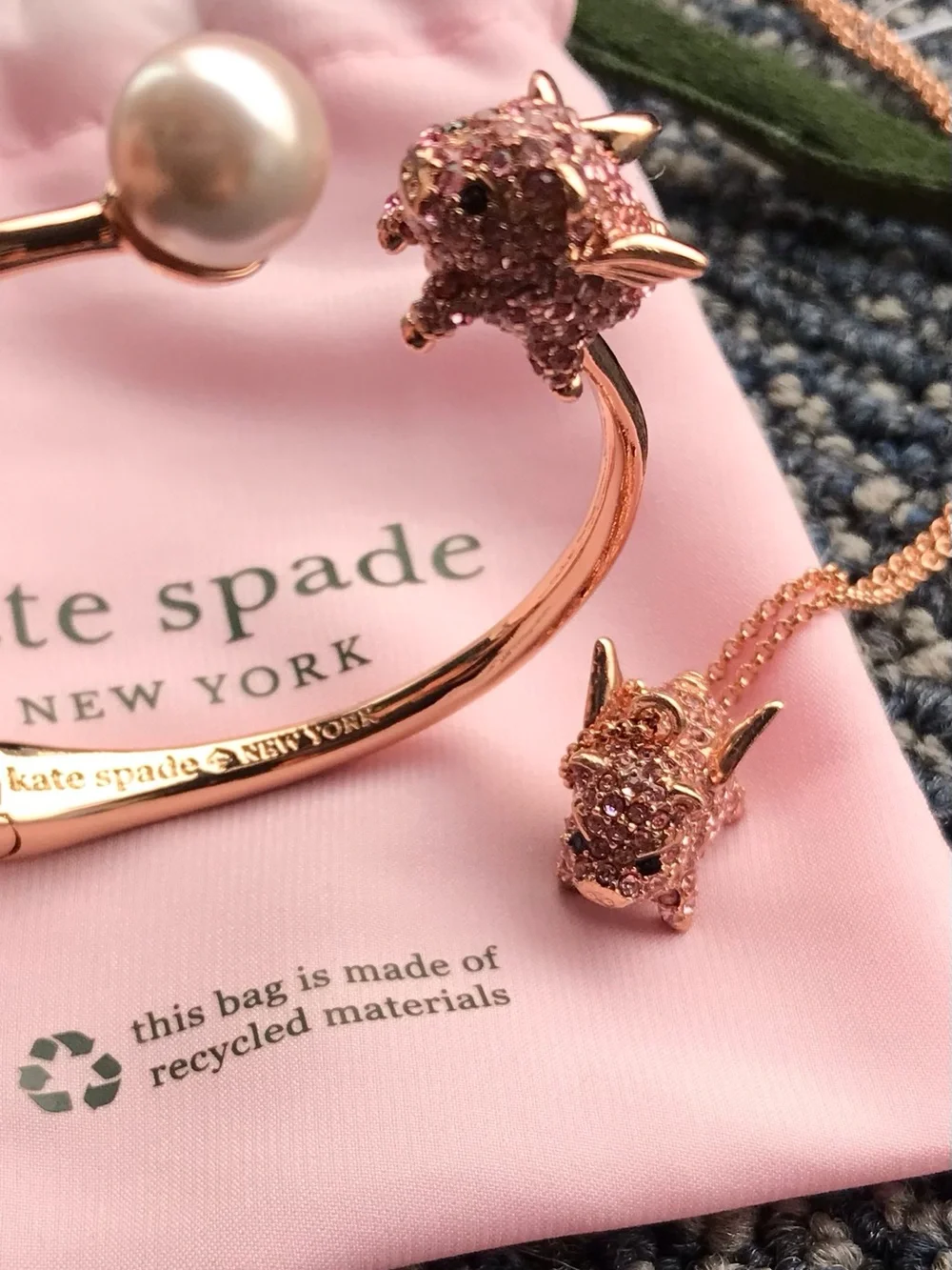 kate spade Rose Gold, When Pigs Fly Collection, Necklace and Bangle Set